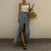 Gonne 2023 Donna Slim Cut Denim Midi Long Fashion High Split Vita vintage Autunno Causale Elegante A-Line