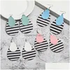 Charm Fashion Women Colorf Pu Leather Earrings Black And White Stripes Waterdrop Double Layer Drop Earring Designer Jewelry Christma Dhtwl