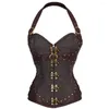 Bustiers Espartilhos Espartilho Steampunk Desossado de Aço Feminino Roupas Góticas Sexy Couro PU Fivela Halter Emagrecimento Bainha Barriga Top