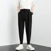 Hommes pantalons 2023 mode hommes décontracté taille élastique petits pieds mince Style coréen plissé conique mâle pantalon Streetwear I66