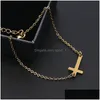 Charm Bracelets Stainless Steel Cross Bracelet Gold Sier Color Chain Pendant Bangles For Women Men Fashion Friendship Jewelry Drop De Dhu5M