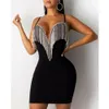 Kobiety Jumpsuits Rompers bez rękawów ciasny kombinezon Slim Fit Sexy Vneck Patchwork Tassels Dressit Kobiety Elegancki kombinezon SXL 230609