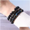 Beaded 3Pcs/Set 8Mm Black Lava Volcanic Stone Glass Beads Bracelet For Men Tiger Eye Natural Yoga Healing Prayer Nce Drop Delivery J Dhvua