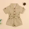 Overall 1 5y Fashion Summer Toddler Kids Baby Girls Clothes Tooling Style Short Sleeve Lapel Button Jumpsuit Outfits 230609