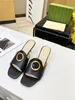 Classic Blondie Slide Slippers Women Round Interlocking G Gold Toned Hardware Leather Sole Flat Mule Buckle Wedge Beach Sandals Size 35-42