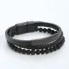 Fashion Three Layered Natural Stone Leather Bracelet Jewelry for Men Gift