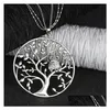 Pendentif Colliers Arbre De Vie Hibou Collier Longue Chaîne Creuse Or Rose / Sier Couleur Bijoux De Mode Cadeau Pour Les Femmes Drop Delivery Penda Dh7Y2