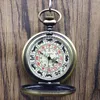Relógios de bolso vintage flor espeleologia oco relógio mecânico mostrador do zodíaco corda manual pingente colar corrente masculino