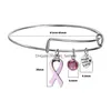 Armreif Neues rosa Band-Brustkrebs-Bewusstseins-Überlebens-Charm-Armband Erweiterbares Draht-Mut-Hoffnung-Geschenk für Frauen Großhandel Drop De Dhwzr