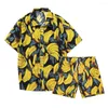 Men's Casual Shirts Men's Shirt Set Short Sleeve Hawaiian Beach Blossom Loose Vacation Shorts Two Piece Wear S