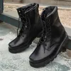 Bottes En Acier Microfibre Cuir Hommes Militaire Hommes Moto Équitation Chasse Marche Chaussures Designer Désert Botas Hombre Noir