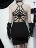 Grundlegende Freizeitkleider AltGoth Vintage Gothic Partykleid Damen Y2k E-Girl Harajuku Grunge Spider Web Hollow Out Rückenfreies Minikleid mit hoher Taille Femme 230609 230609