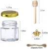 Bottiglie di stoccaggio 1.5OZ 60Pack Mini barattoli di miele di vetro esagonali con mestolo di legno Coperchi dorati Ciondoli ape Iuta Confezione da 60 perfetti per baby shower