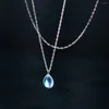 Catene 45cm 925 Collana con nastro Donna Goccia d'acqua Collane a catena minimalista per ragazze Regalo Pietra blu