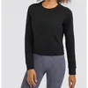 Lu Align Lu Women Long Sleeve Sport Short Tops Yoga特大エクササイズTシャツ迅速なスピードルーズランニングTシャツソリッドカラーTシャツラウンドネックアスレチック