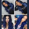 Pedaços de cabelo azul escuro Water Wave Lace frontal sintético frontal longo para mulher negra com bebê resistente ao calor 230609