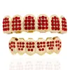 Hip Hop Rapper Full zircon vampire braces 18K Dental Teeth Grillz Gold Silver Colored Grills Teeth Set Designer Six 6 Top Tooth Six 6 Bottom Halloween jewelry 1309