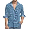 Camisas casuais masculinas Geometria abstrata Man Ice Mint Print Camisa de manga comprida Moda Harajuku Blusas Roupas gráficas de primavera Tamanho grande