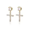 Stud Earrings WKOUD Punk Gold Color Cross Hip Hop White Litter Rhinestone Jewelry Piercing Studs For Women Men Ear Accessories