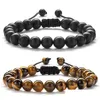 Pulsera de piedra de ojo de tigre con cuentas Hebras ajustables Brazaletes de cuerda trenzada 8Mm Roca de lava natural Hombres Mujeres Yoga Curación Pulseras Nce D Dhtvw