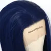 Lace Wigs Voguequeen Dark Blue Synthetic Front Wig Long Silky Straight Heat Resistant Fiber For Women 230609