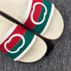 Luxury Interlocking G Slippers Red Green Stripes Flat Rubber White Footbed Leather Web Slides Men Women Summer Beach Sandals With Box