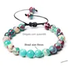 Pulsera de piedra de ojo de tigre con cuentas Hebras ajustables Brazaletes de cuerda trenzada 8Mm Roca de lava natural Hombres Mujeres Yoga Curación Pulseras Nce D Dhtvw