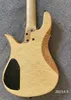 5 String Electric Bass Guitar Natural Color High Glossy Quilt Flame Top And Back Maple Neck And Fingerboard