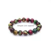 Perlé Naturel Colourf Tiger Eye Pierre Bracelet Brins Élastique Corde 8Mm 10Mm Entretoise Bijoux Cadeau Pour Hommes Femmes Drop Delivery Bracele Dh8Sa