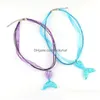 Hänge halsband Fashion Mermaid Fish Tail Necklace Beauty Gardient Color Harts Ribbon Wax Rope For Girls Women Bästa gåvor Drop Del Dheht