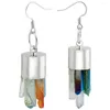 Dangle Earrings TUMBEELLUWA Titanium Coated Colorful Rock Quartz Raw Rough Cluster Druzy Drop Hook