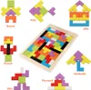 Wooden Bricks Puzzle Brain Teasers Toy Tangram Jigsaw Intelligence Colorful 3D Russian Blocks Game STEM Montessori Educational Gift for Kids 40 Pcs