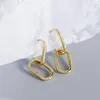 Boucles d'oreilles créoles couleur argent géométrique en forme de O deux ovales femme Simple mode détachable bijoux accessoires cadeau