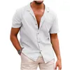 Camisas casuais masculinas verão cardigã solto gola polo camisa havaiana moda algodão excelente botão de linho lã para férias