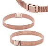 Autentisk passform Pandora Armband Charms Pärl Pendant DIY Rose Gold Color 925 Starling Silver Steel Mesh Flat Armband