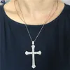 Vecalon Vintage longue croix pendentif en argent Sterling 925 AAAAA Cz pierre mariage croix pendentif collier pour femmes hommes fête bijoux