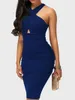 Casual Dresses Summer BodyCon Cut Out Wrinkle Party Halter Sleeweless Kne Lenlenden Pencil Ladies Purple/Black/Navy Blue Clothes