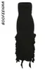 Podstawowe sukienki swobodne Boofeenaa marszone frędzle podwójnie rozłam Długie sukienki Summer SEXY Eleganckie czarne sukienki na imprezę Kobiety Wakacyjny strój C71-BC24 230609