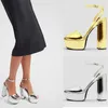 Sandalet tıknaz topuklu kadınlar pompalar zarif altın sier deri ofis bayan markası yüksek topuklu kadın platform ayakkabıları yaz 2023