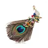 Broches Vintage émail strass gland paon plume broche pour femmes couleur Animal fête de mariage vêtements bijoux cadeau