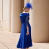 Королевская голубая мама платья невесты квадратная шея 3/4 рукава свадебное платье гостевое платье кружево платья с линией чай для коктейльной вечеринки