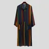 Etnische Kleding Mode Moslim Thobe mannen Print Strip Jubba Gewaad Lange Vest Tuniek Knop Up Mulit Kleur Casual Kaftan arabisch Thuis