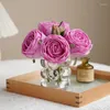 Fleurs décoratives 1 SET Real Touch Rose Verre Gobelet Vase Fleur Artificielle Pour Mariage Maison Décoration De Table Faux