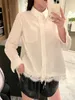 Koszulki damskie Designer Wysokiej klasy 23 23 wczesna wiosna Znakomite delikatne szwy z koronkowymi krawędzią Umyj czysty bawełniany biały koszulka Dylr