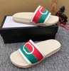 Luxury Interlocking G Slippers Red Green Stripes Flat Rubber White Footbed Leather Web Slides Men Women Summer Beach Sandals With Box