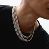 2023 New Arrival Fashion Jewelry High Quality Full Diamond Pink Zircon Mix Color 10mm Cuban Chain Diamond Chain Necklace for Men