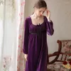 Women's Sleepwear Vintage Velvet Long Night Dress Women Autumn Winter Velour Robe Courtly Style Princess Nightwear Victorian Nightgowns