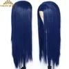 Lace Wigs Voguequeen Dark Blue Synthetic Front Wig Long Silky Straight Heat Resistant Fiber For Women 230609