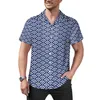 Men's Casual Shirts Navy Blue Seigaiha Vacation Shirt Japanese Wave Print Man Novelty Blouses Short Sleeve Graphic Clothing Plus Size