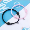 Charm Bracelets 2Pcs Couple Magnetic Attraction Ball Bracelet Friendship Red Black Rope Men And Women Jewelry Gift Drop Delivery Dhp0R